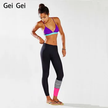 

Black White Striped Slim Stretch Leggings Women Splicing Feet Pants Leggings Outdoor Ladies Outdoor Sports Fitness Jeggings