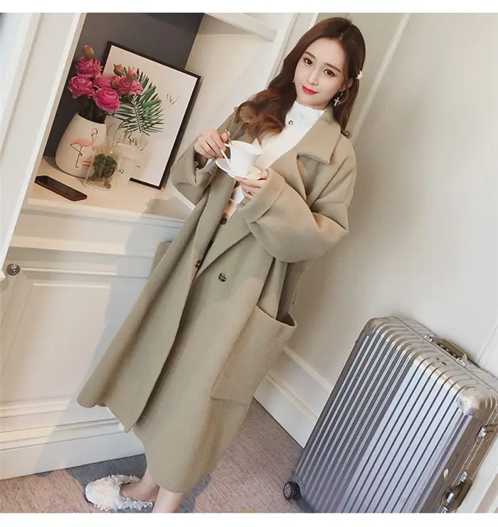 Large Size Women's Woolen Coat Autumn Winter New Plus Velvet Slim Jacket Woman Loose Long Casaco Feminino Inverno f2359