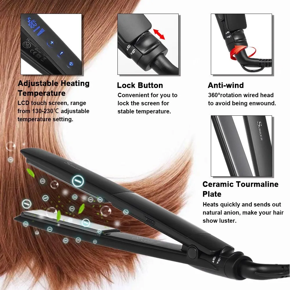  Professional Hair Straightener Ceramic Titanium Plate Flat W/LCD Touch Screen Anti-scald 130-230℃ A