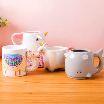 

New 3D Alpaca Cute Girl Cup Stereoscopic Unicorn Mug Home Girl Heart Whale Cup Personality Soft Cute Milk Mugs Gift