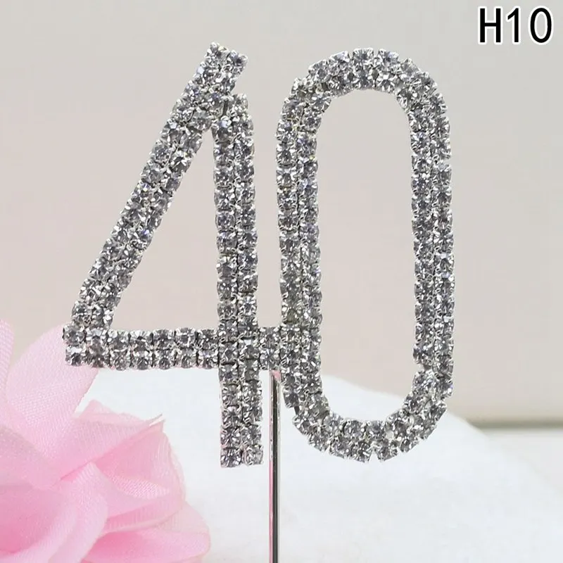 1 pcs High quality Crystal digital cake topper fork Features shiny wedding and Party decor accessories - Цвет: 10
