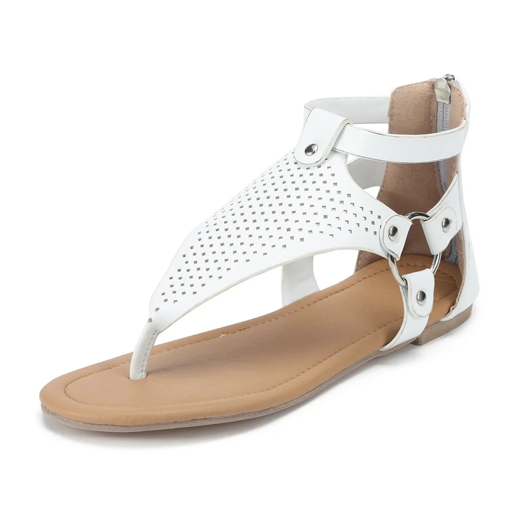 Woman Fashion Thong Sandals Rhinestone Crosses Skull Rome Buckle Women Flats For Ladies Rivets Zip Female Shoes