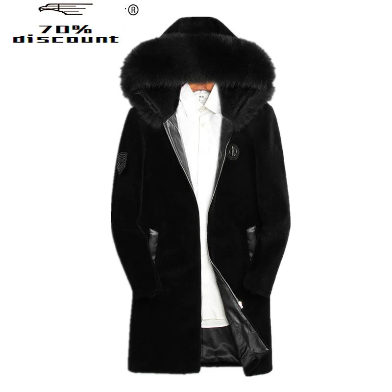 

Winter Jacket Men Real Sheep Shearing Fur Coat Real Fox Fur Collar Jackets Mens Natural Wool Fur Coats LSY000009 MY030