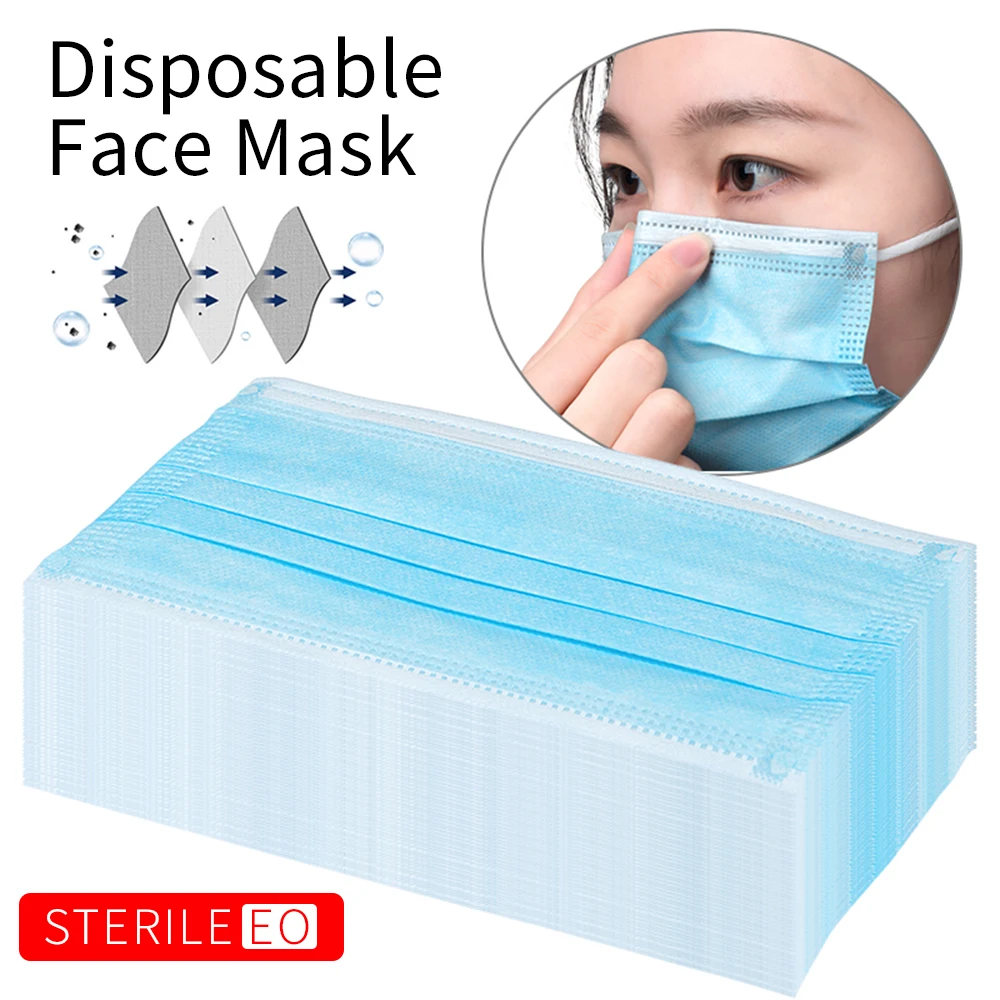 

200Pcs Disposable Medical Surgical Protective Mask 3 Layer Nonwove Ply Filter Mouth Face Mask Anti Dust Fog Earloop Mouth Mask