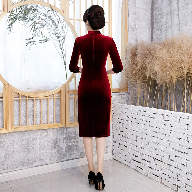 Горячее китайское свадебное платье женское платье средней длины Cheongsam Золотое тонкое китайское традиционное платье женское Qipao для свадебной вечеринки вышивка