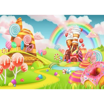 

Vinyl Backdrops For Photography Rainbow Castle Fairytale Candy Dessert Lollipops Baby Photo Background Photocall Photo Studio