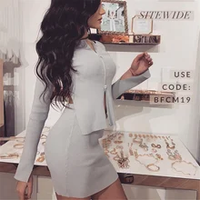 Three Ratels Women Ribbed Zip Shirt Mini Skirt 2 Piece Set Long Sleeve Blouse Tops and Hip Skirt Suit Party/Club Elegant Suits Three Ratels Women Ribbed Zip Shirt Mini Skirt 2 Piece Set Long Sleeve Blouse Tops and Hip Skirt Suit Party/Club Elegant Suits
