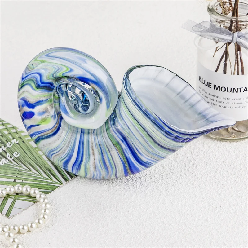 

H&D Large Murano Art Sea Shell Paperweight Hand Blown Glass Conch Figurine Animal Sculpture Home Decoration Collectibles Gift