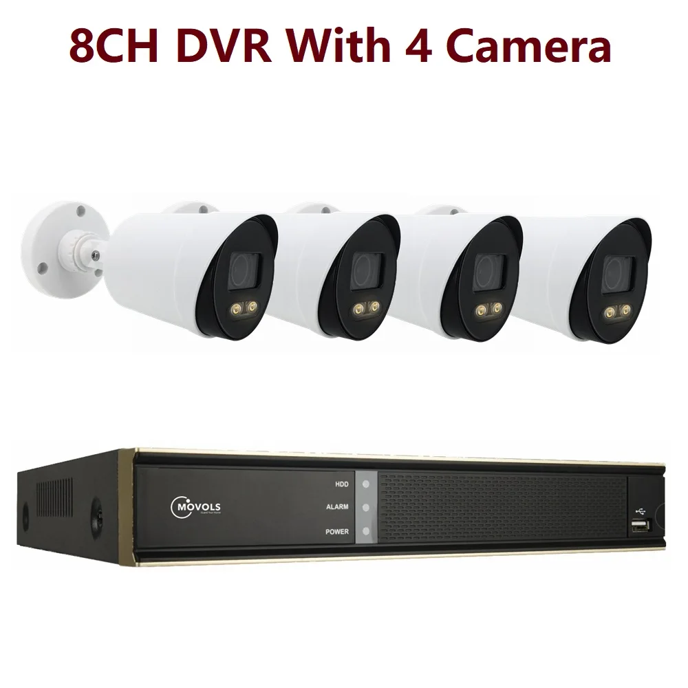 8CH NVR With 4 Cam Movols 2-Мегапиксельная цветная система видеонаблюдения, наружная водонепроницаемая система видеонаблюдения, 8-канальный видеорегистратор, система видеонаблюдения - Цвет: 8CH NVR With 4 Cam