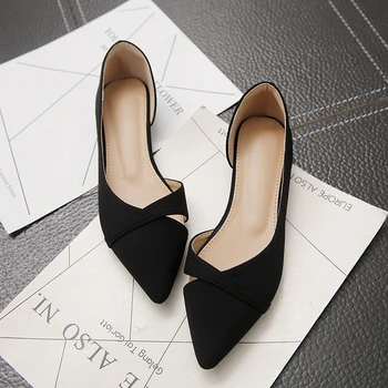 Women's Flat Shoes Pink Black Solid Color Suede Pointed Toe Office Ladies Flat Heels 4