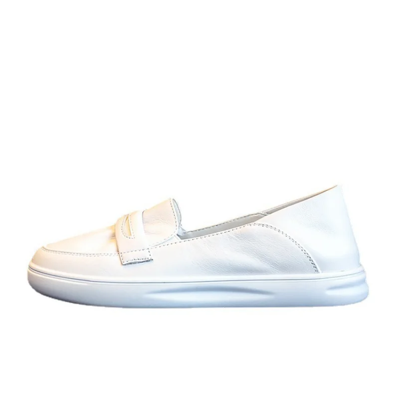 Genuine Leather White Shoes Women's Shoes Spring and Summer 2022 New Shallow Mouth Shoes Casual One-foot Flat Shoes