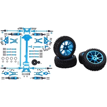 

1 Set Complete Upgrade Parts Kit Metal & 4Pcs 75Mm Alloy Blue Wheel Tire Pull Tire for Wl 1/18 A959 A979 A969