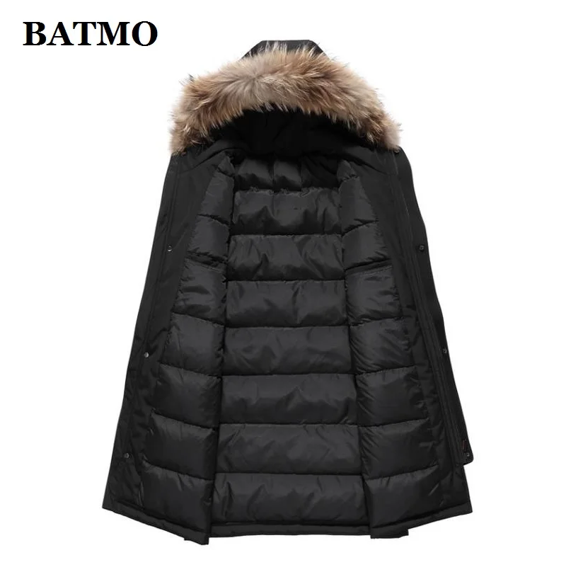 BATMO Новое поступление Зима высокого качества енот меховой воротник 90% белый утиный пух с капюшоном куртки мужские, мужские зимние теплые пальто, 6190