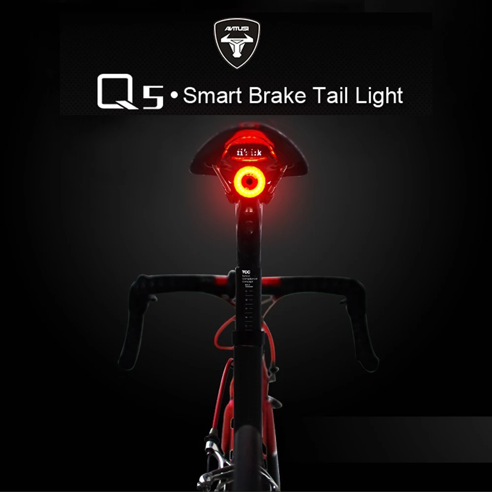 ANTUSI Q5 New Smart Bicycle Flashlight Bike Rear Light Auto Start/Stop Brake Sensing IPx6
