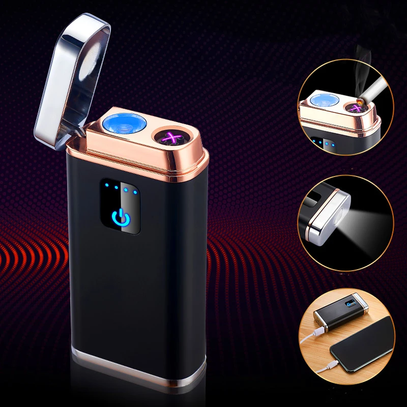

New Multifunctional Power Bank Lighter Windproof Plasma Dual Arc Lighter Outdoor Survival Tool USB Rechargeable Lighter Men Gift