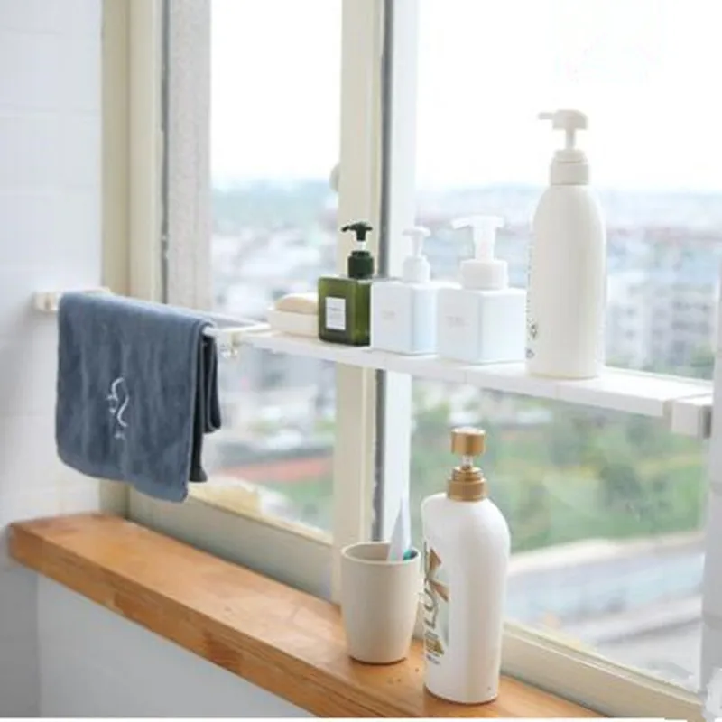 

Free punch Retractable Partitions on Windowsills Waterproof and Rustproof Kitchen Slots Carbon Tube Easy Clean Bathroom Shelves