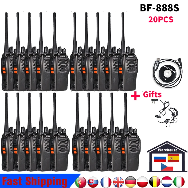 

20pcs Baofeng bf888s Walkie Talkie 5W UHF 400-470MHz Ham CB Radio 16CH bf 888s With Earpiece Program Cable BF-888S Transceiver
