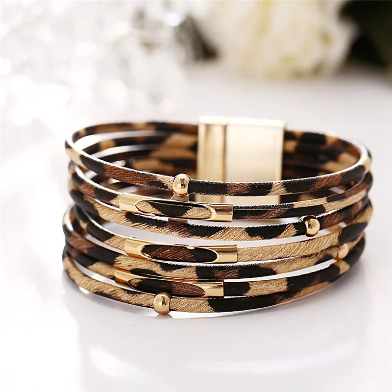 WOOZU Leopard кожаные браслеты для женщин модные панк браслеты и браслеты элегантный многослойный широкий браслет обруча ювелирные изделия