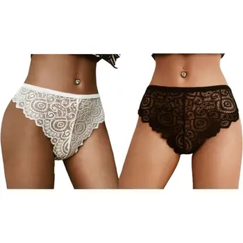 

Womens Sexy Sheer Lace Underwear Briefs Mid Rise Paisley Floral Solid Jacquard Panties Seamless Scalloped Trim High Cut Thong