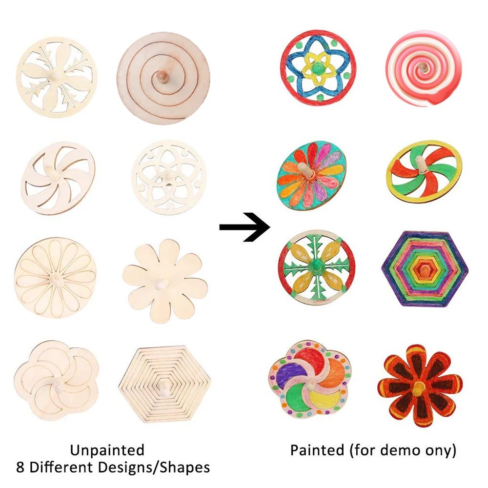 astounding 24pcs Children's Diy Painting Coloring Gyro Toys Wooden Spinning Tops DIY Wood Spin Tops For Party
