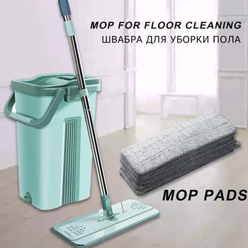 

Microfiber Floor Mop Flat Bucket Lazy Floor Cleaning Mop Home Flat Magic Automatic Mop Cleaning Lazy Bucket Hand Free Wringing