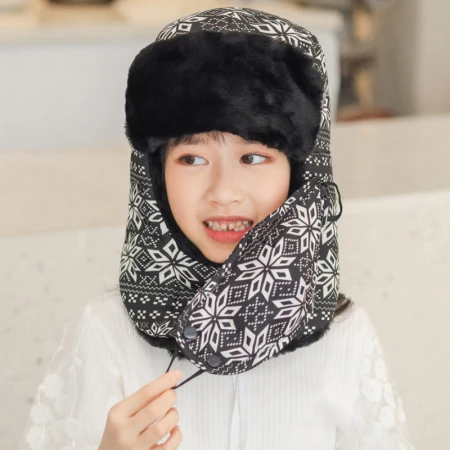 Style 2 Black HT2765 детская русская меховая шапка теплая дутая куртка На зимнем меху шляпа ребенок маска Neckwarm шапки-ушанки Кепка для мальчиков, девочек снег Лыжная Шапка охотника, детский дутик, шляпа - Цвет: Style 2 Black