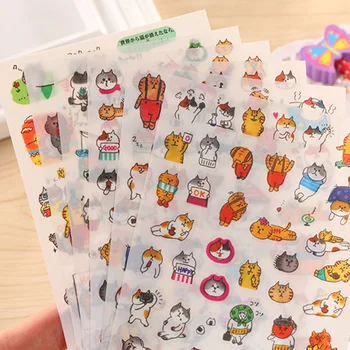 

6 Sheets/Pack Various Cute Cats Decoration Scrapbooking Stickers Transparent PVC Stationery Planner Stickers