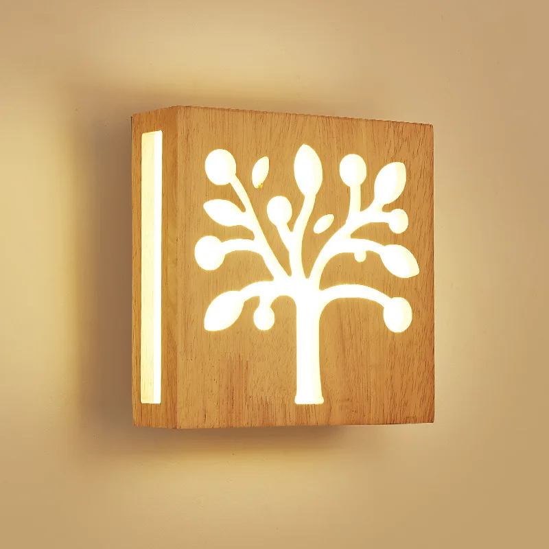 Modern Chinese Style Bedside Wall Lamp Simple Creative Solid Wood LED Bedroom Living Room Hallway Corridor Hotel Wall Lamp