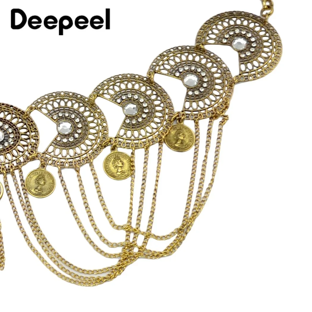 Deepeel/1 шт., 5 см* 94 см, женские металлические полые винтажные резные пояса, кисточки, стразы, декоративная цепочка на талию для танца живота CB602