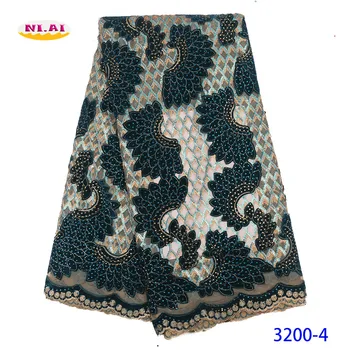 

Green Lace Fabric Embroidery Velvet Lace Fabrics High Quality African Lace with Stones French Tulle Mesh Lace Fabric NA3200B-3