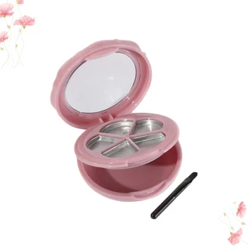 

3Pcs Five Grids Empty Eyeshadow Compact Lipstick Box Compact Powder Container with Lip Brushes and Mirror Pink