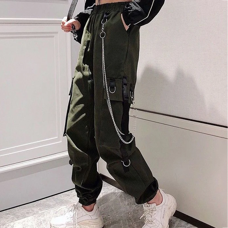 Women Cargo Pants Harem Pants Fashion Punk Pockets Jogger Trousers