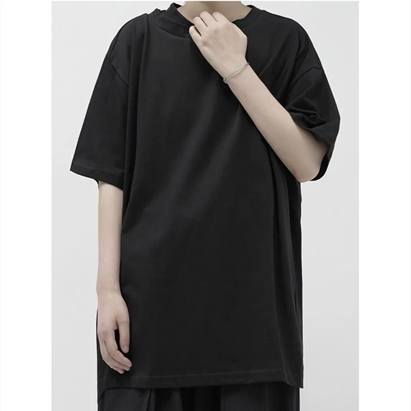 

Men's new couple with a simple personality black, white and gray irregular double collar design casual loose large size T-shirt