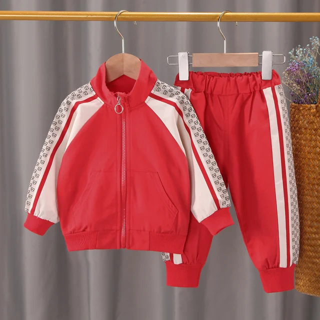 Spring Autumn Baby Boys Girls Casual Clothes Infant Kids Jacket T Shirt Pants Toddler Fashion Costume Children Letter Tracksuits Red5
