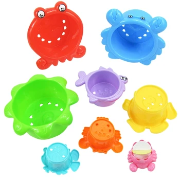 

Bath Toys and Stacking Cups for Toddlers 8 Pcs Early Educational Toy for Bathtub Game, Beach and Pool Party