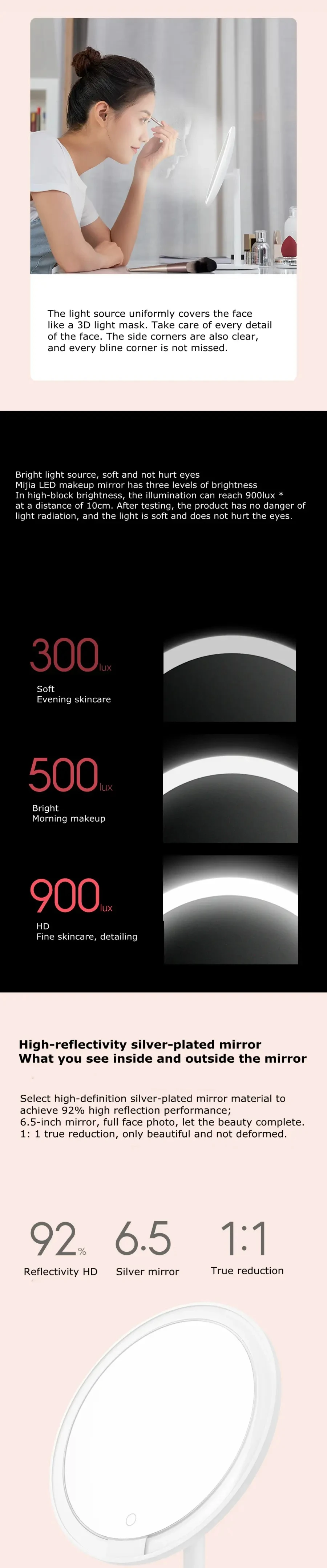 Newest Xiaomi mijia Makeup Mirror Desktop LED Lighted Portable Type-C Charging Touch Screen Adjustable Mirrors Brightness (3)