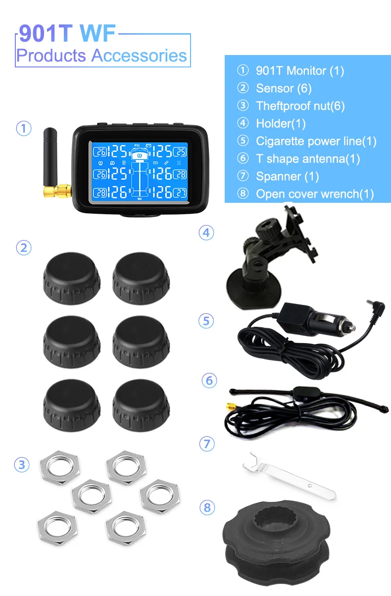 RV TPMS система контроля давления в шинах беспроводной 6 противоугонных датчиков для RV грузовик автобус прицеп в режиме реального времени монитор давления в шинах