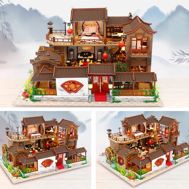 

DIY Miniature Dollhouses Kit Chinese Style Large Wooden House With Light Christmas Gift Toys For Children Doll House Furniture