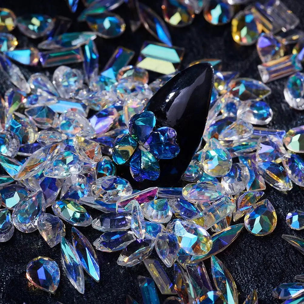 6 Grids/Box Crystal Nail Art Rhinestones Acrylic Nail Stones Flat Back Shiny Tips Nails Art Decorations Nails Rhinestones