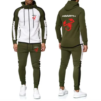 

New 2020 Spring Mens Abarth Car Logo Printed Sweatshirt Fashion Slim fit stitching Men's jackets Pants Suit 2Pcs H