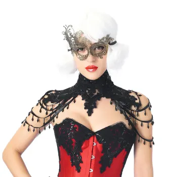 

Women's Elegant Vintage Black Floral Lace Collar Rhinestone Beads Necklace Shoulder Tassels Ladies Party Gothic Rave Accessories