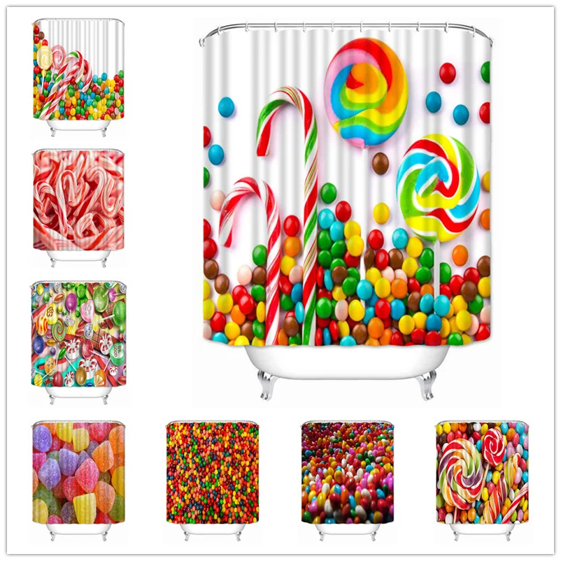 Musife Custom Candy Shower Curtain Waterproof Polyester Fabric Bathroom