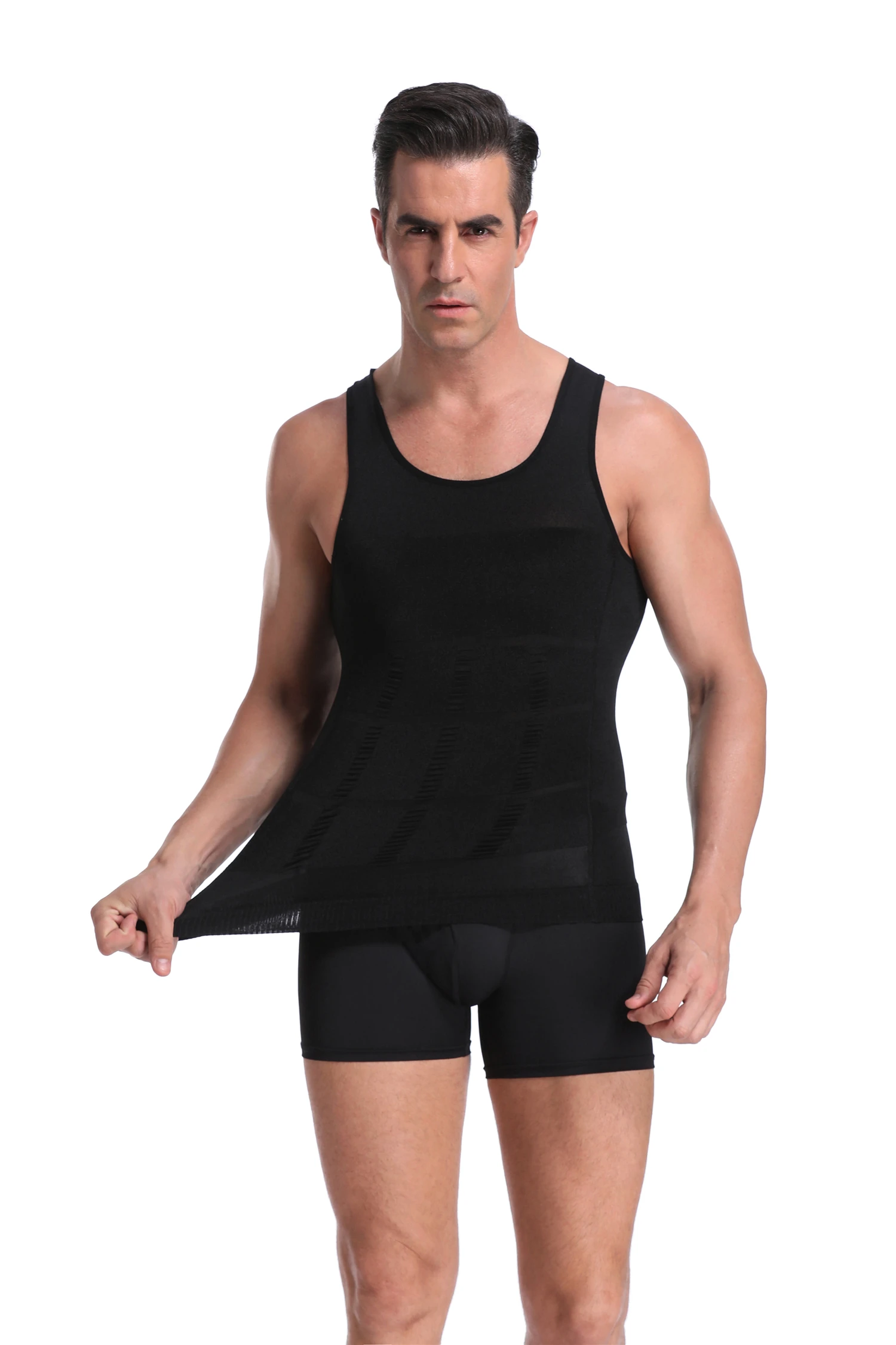 Compression Shirts for Men Shapewear Slimming Body Shaper Waist Trainer Vest Workout Tank Tops Abdomen Undershirts Fat Brun Gym