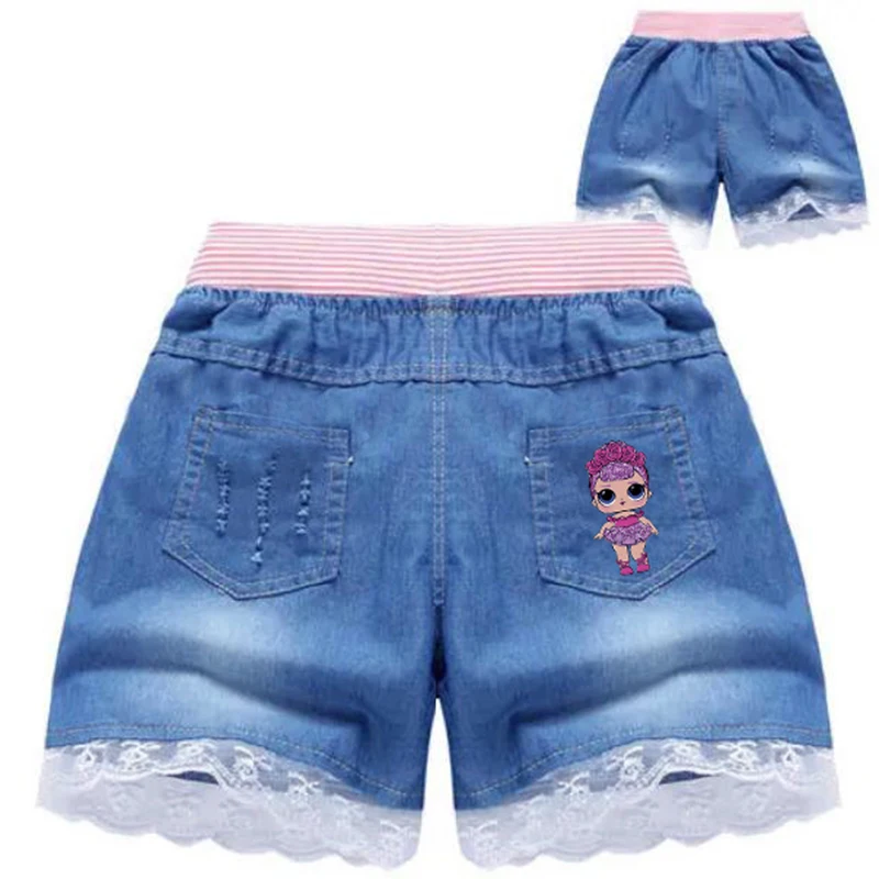 Girls Denim Shorts Teenage Girl Summer Lace Pants Kids Bow Clothes Children Rainbow Jean Short For Teenager