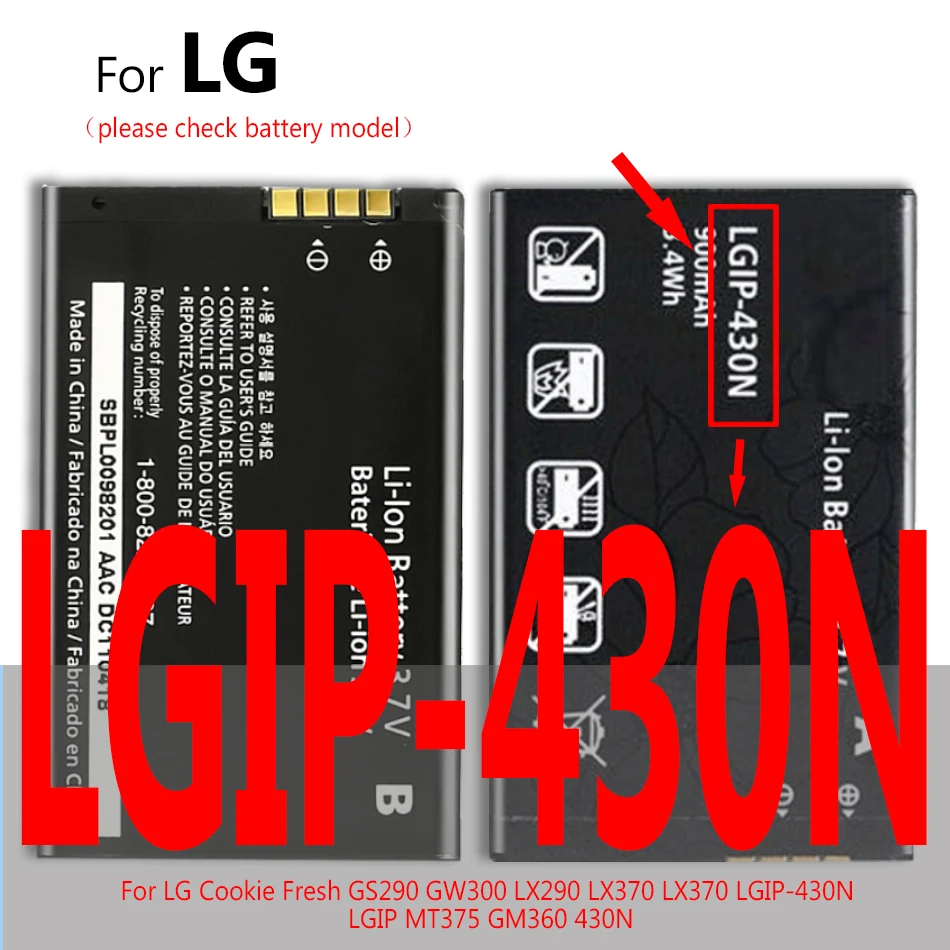 LGIP 430N 900 мА/ч Replacemeny Батарея для LG печенья свежий GS290 GW300 LX290 LX370 MT375 GM360