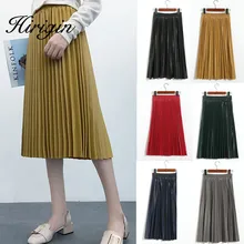 Женская модная плиссированная Однотонная юбка до середины икры с высокой талией, универсальная шифоновая одежда, Женские повседневные эластичные плотные юбки