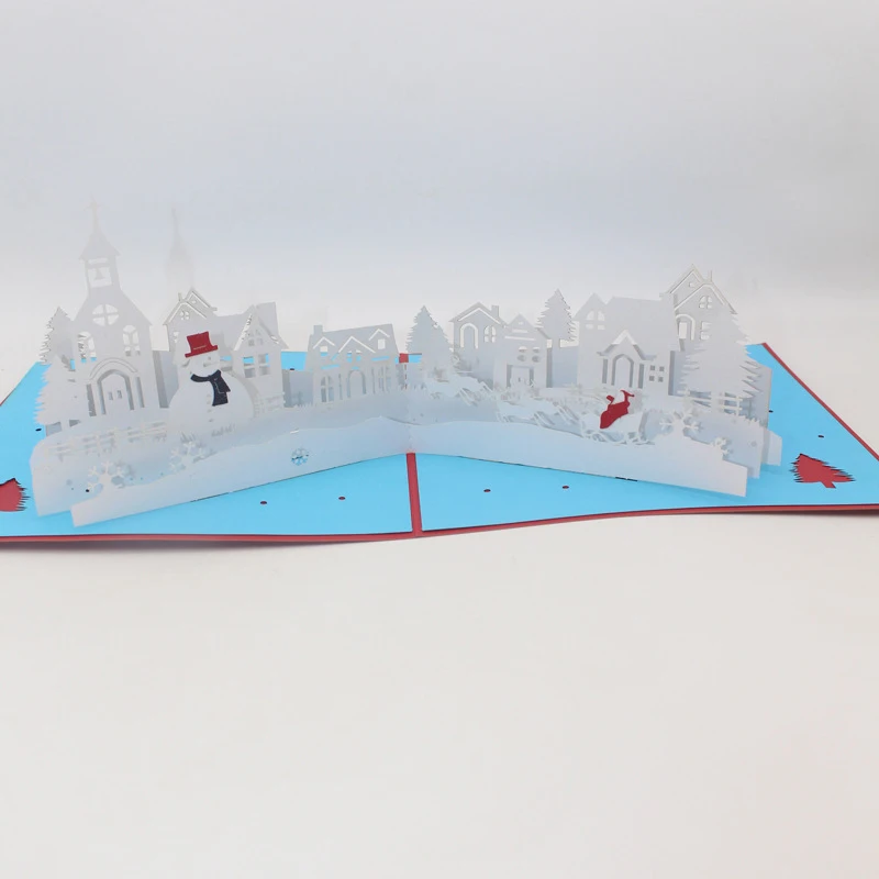  3D Handmade Cartoon Snowflake White Village Paper Invitation Greeting Cards PostCard Merry Christma - 4.00031E+12