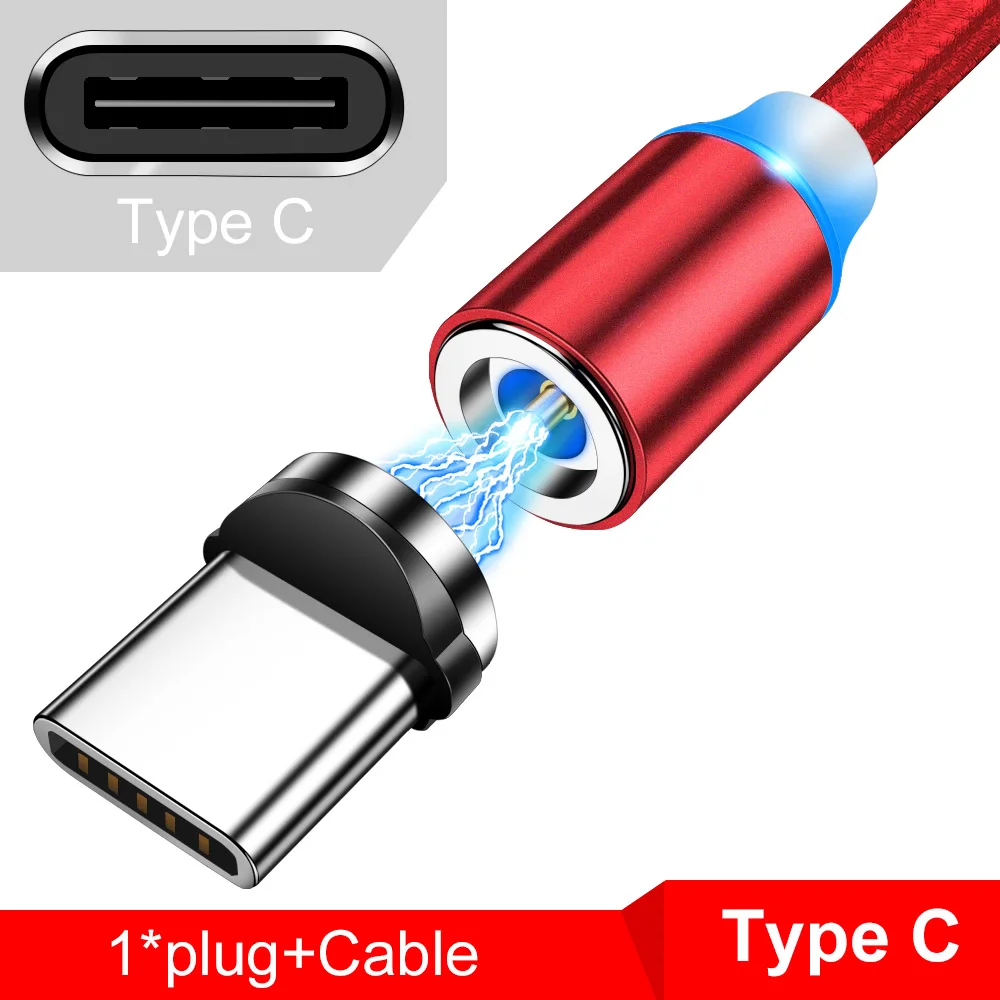 Магнитный usb-кабель Tisluo, Micro USB type C, быстрая зарядка, 1 м, Магнитный зарядный кабель для iphone 11 X, Xiaomi, шнур для мобильного телефона, провод - Цвет: Type C usb Red