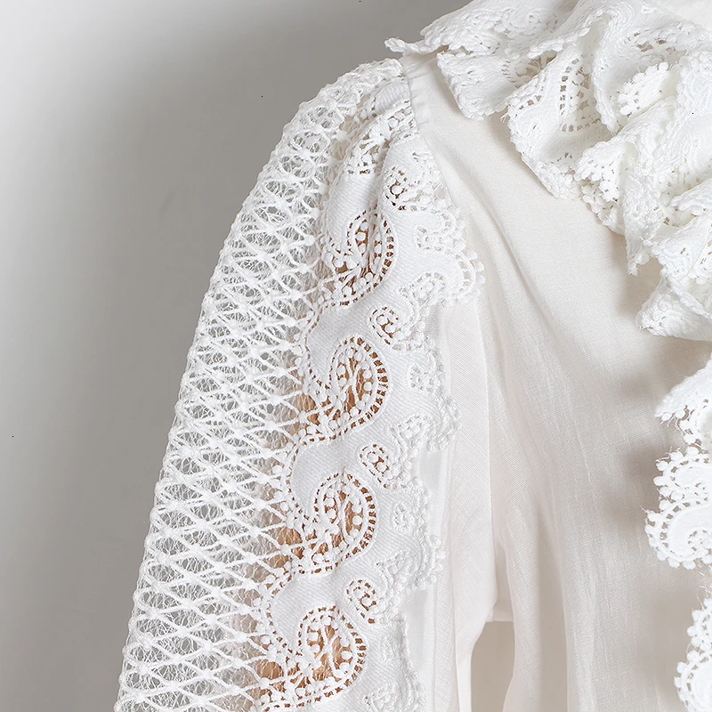 [EAM] Women White Burr Big Size Short Blouse New