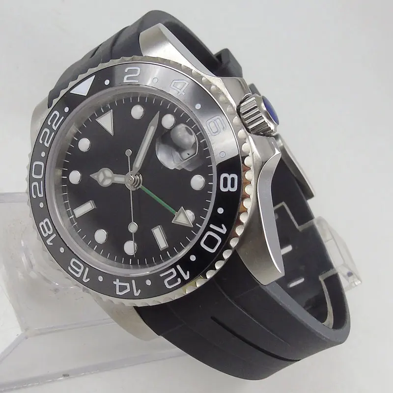 Мужские часы 40 мм PARNIS GMT Часы с раскладной застежкой сапфировое стекло